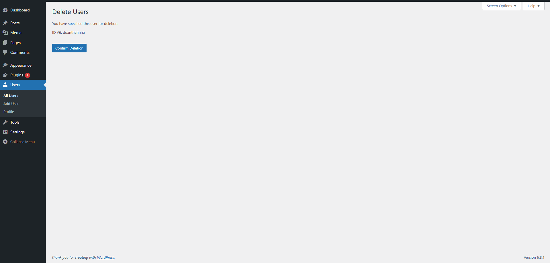 Xác nhận xóa người dùng