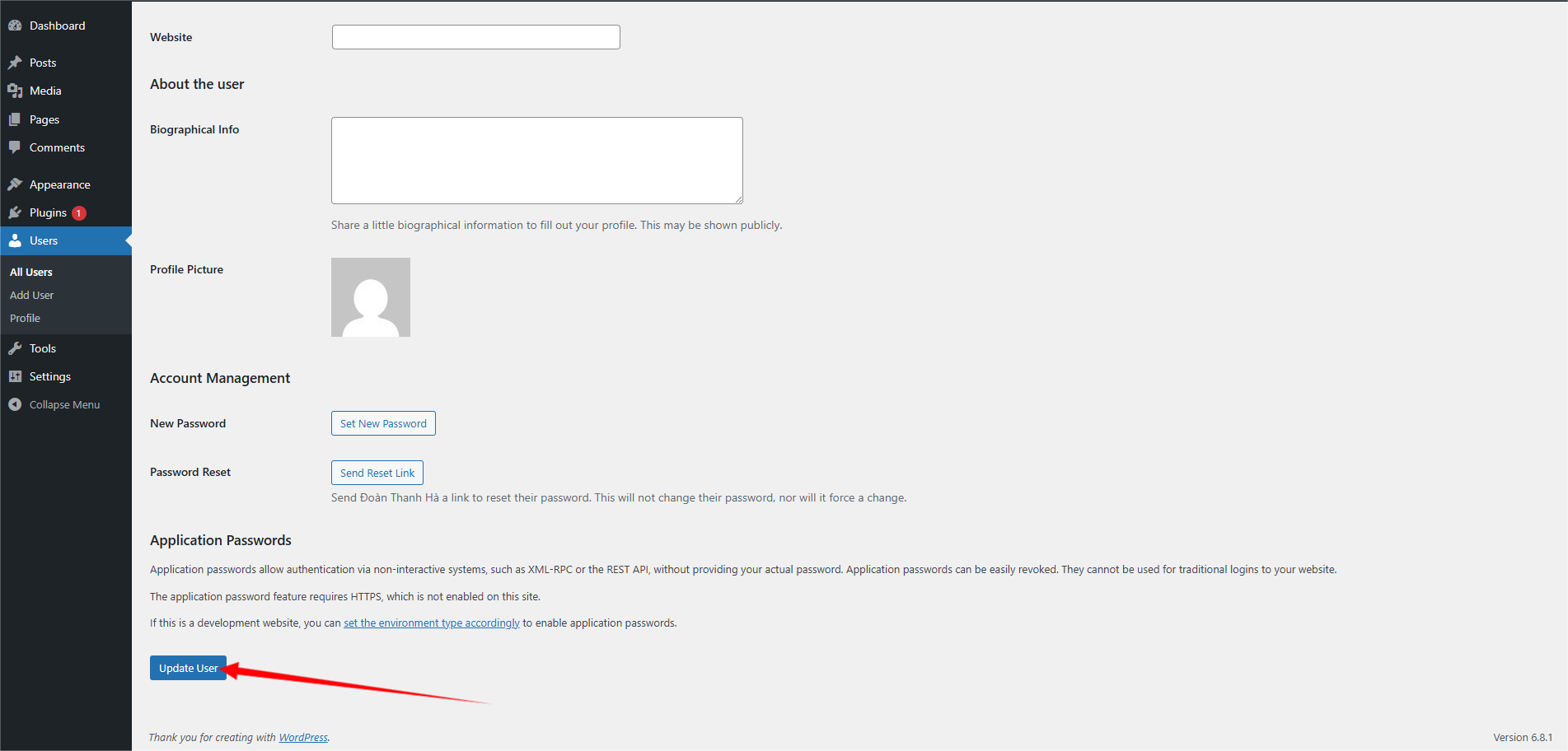 Nút lưu chỉnh sửa người dùng